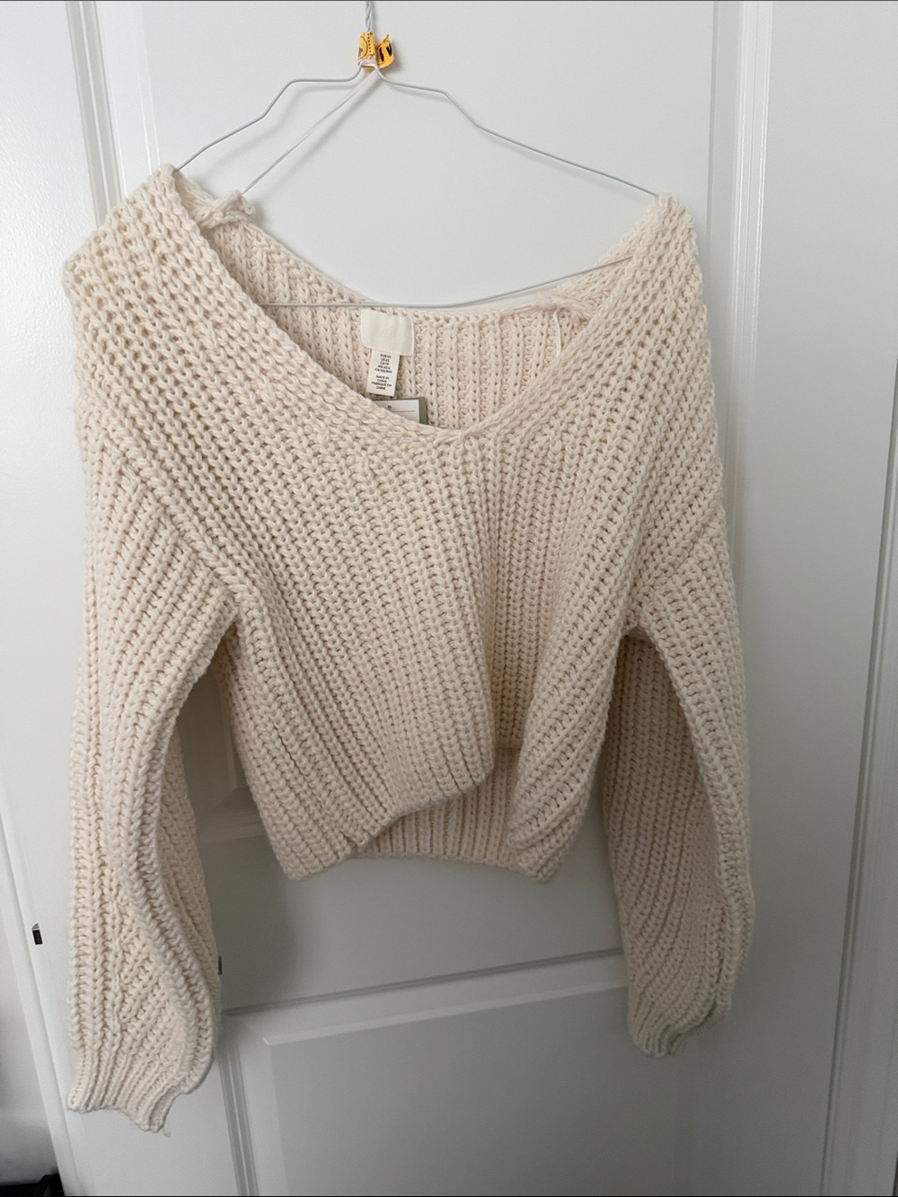 H&M Off-the-Shoulder Chunky Knit Sweater in Cream